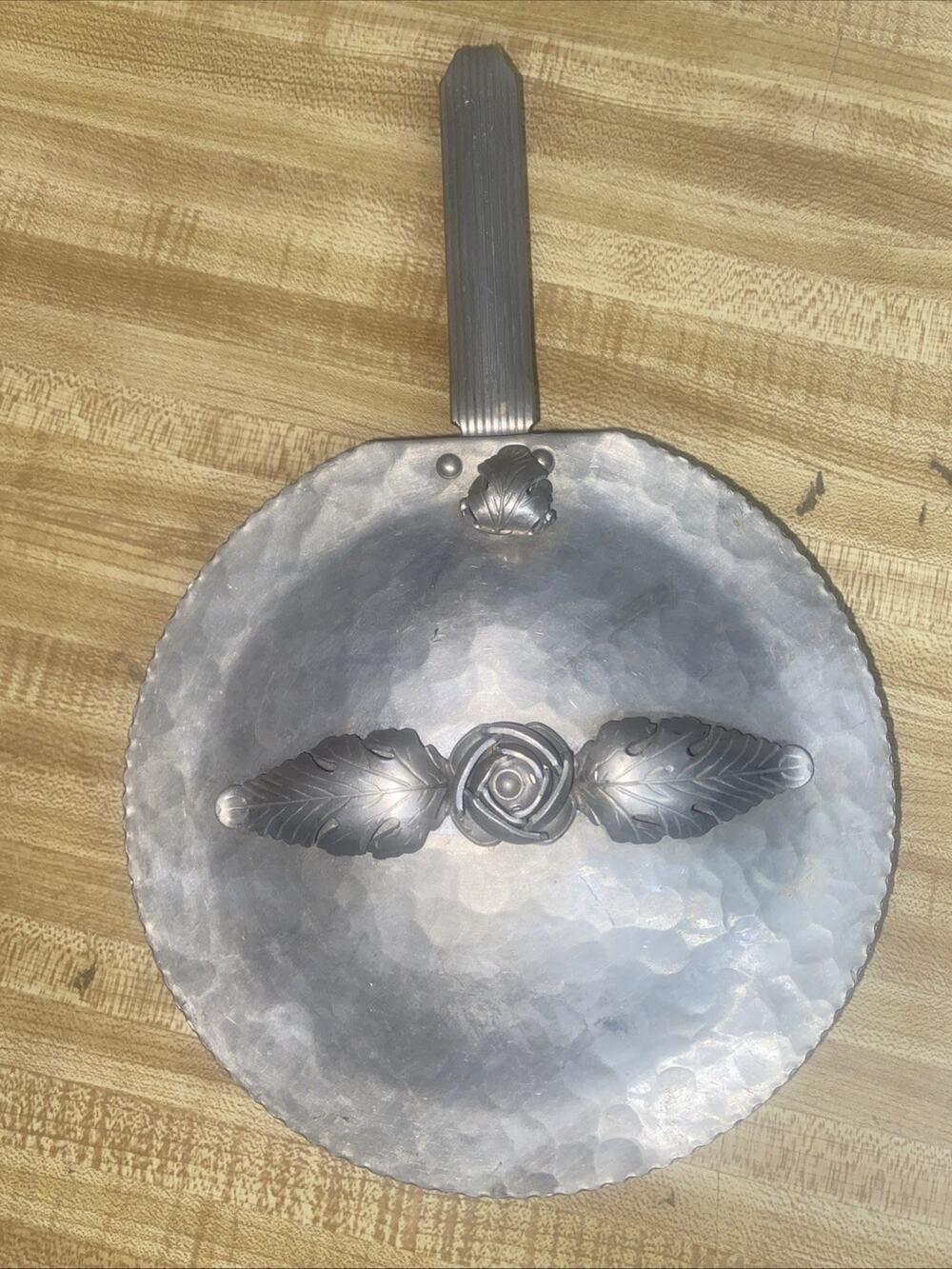 Continental Hand Wrought Aluminum Silent Butler Crumb Catcher Floral Lid MCM
